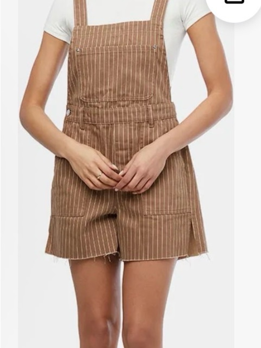 Brown Pinstripe Denim Short Overalls - Women
